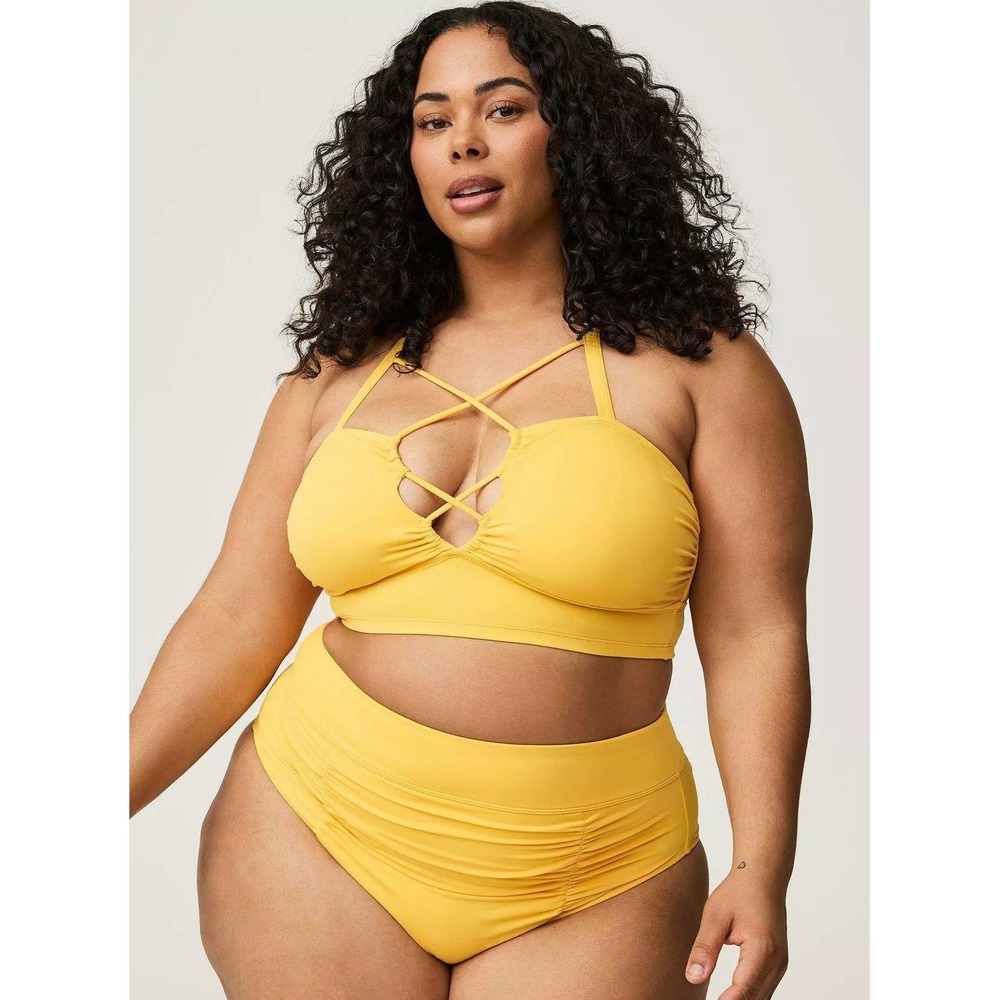 Torrid Yellow Wire-Free Cross Front Strappy Bikini Top 2 2X 18-20 NEW